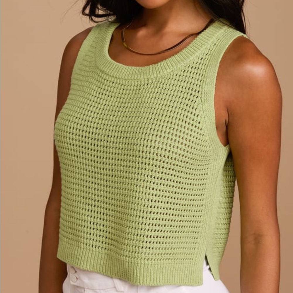 Green Loose Knit Sweater Tank Top - XS